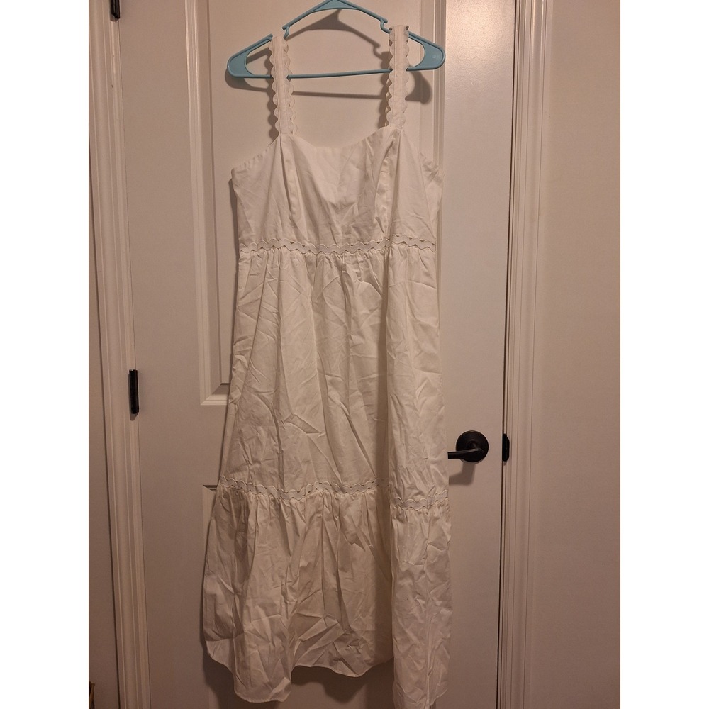 NWOT Donna Morgan White Scallop Trim‎ Tiered Midi Dress 14 Cotton Cottagecore